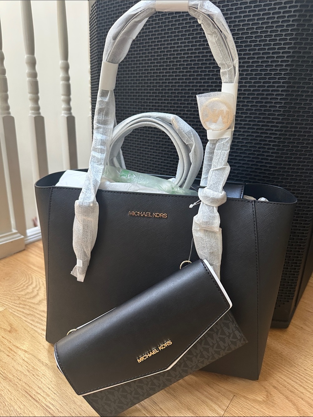 Michael Kors Black Leather Tote with Matching Black Wallet